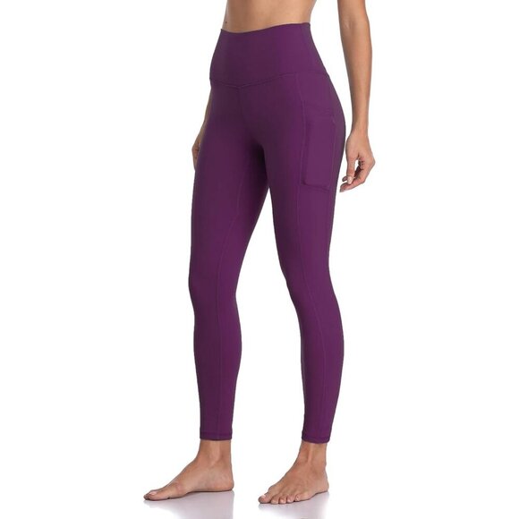 Women's High Waisted Yoga Pants 7/8 Length Leggings with Pockets Purple - Picture 4 of 6